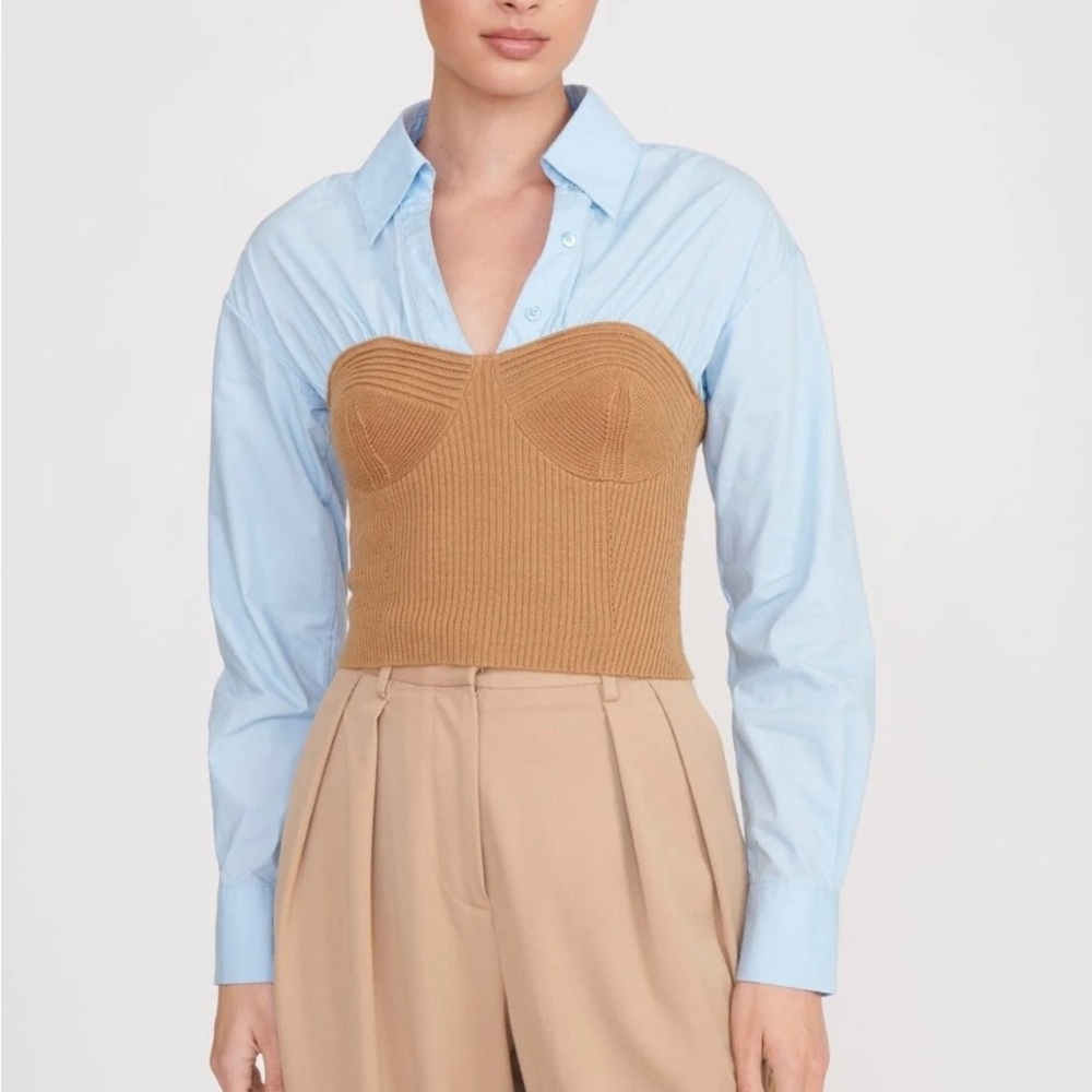 Staud Hazel Ribbed Too Camel/French Blue Medium